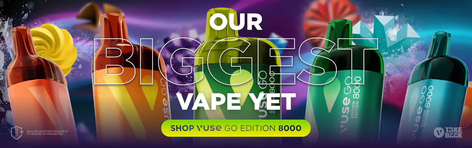 Buy! Vuse biggest vape yet! Vuse GO Edition 8000 comes equiped with upto 8000puffs and 15 mL of e-liquid. Explore a diverse selection of intense, juicy, and cool flavors accompanied by Vuse innovative new heating technology. 