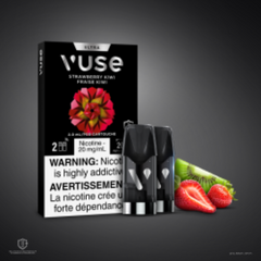 Vuse e-liquid packaging with warning labels and product display on a dark background