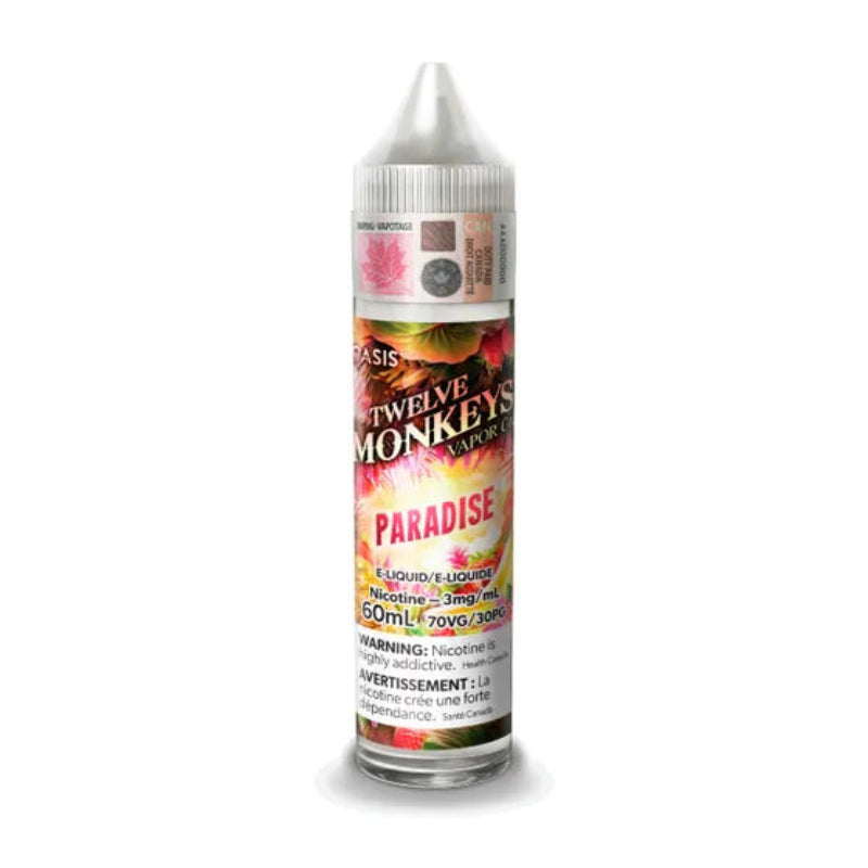 Twelve Monkeys Paradise vape juice bottle on a white background