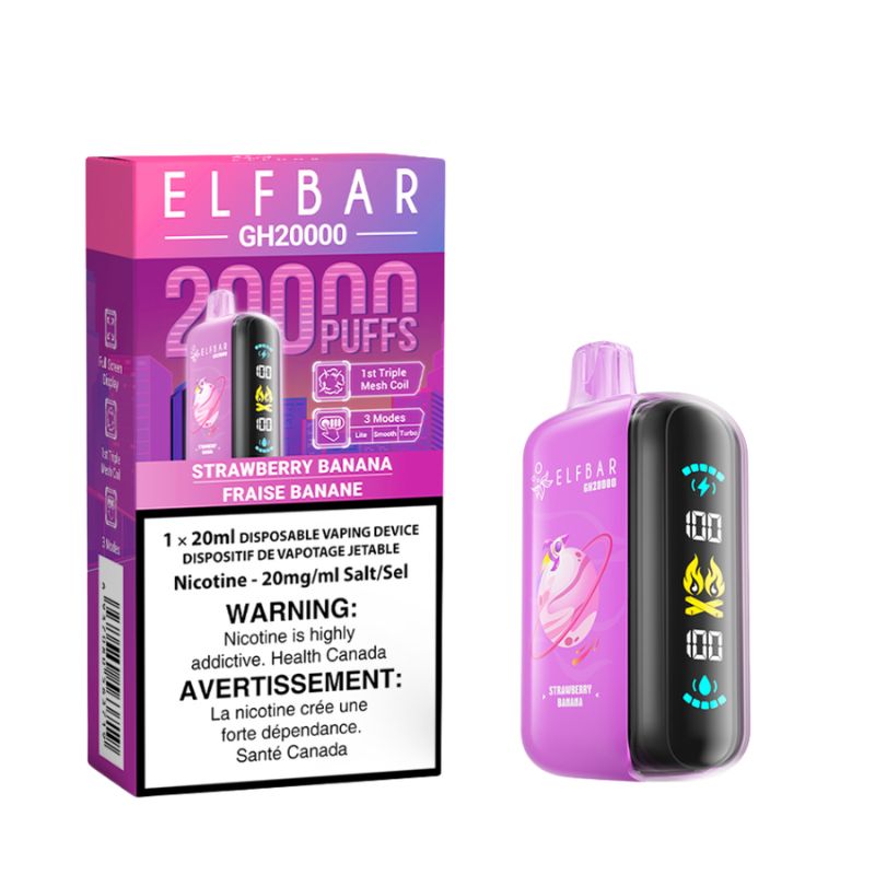 ELF BAR GK20k STRAWBERRY BANANA DISPOSABLE VAPE AT MISTER VAPOR Québec, Ontario, Kelowna, Vancouver, SASKATOON, Winnipeg, Alberta, Halifax, Nova Scotia, Kamloops, New Brunswick,Calgary, Laval, Gatineau, Sherbrooke, Etobicoke, Mississauga, Markham, Richmond Hill, Ottawa, Oshawa, Vaughan, Toronto,