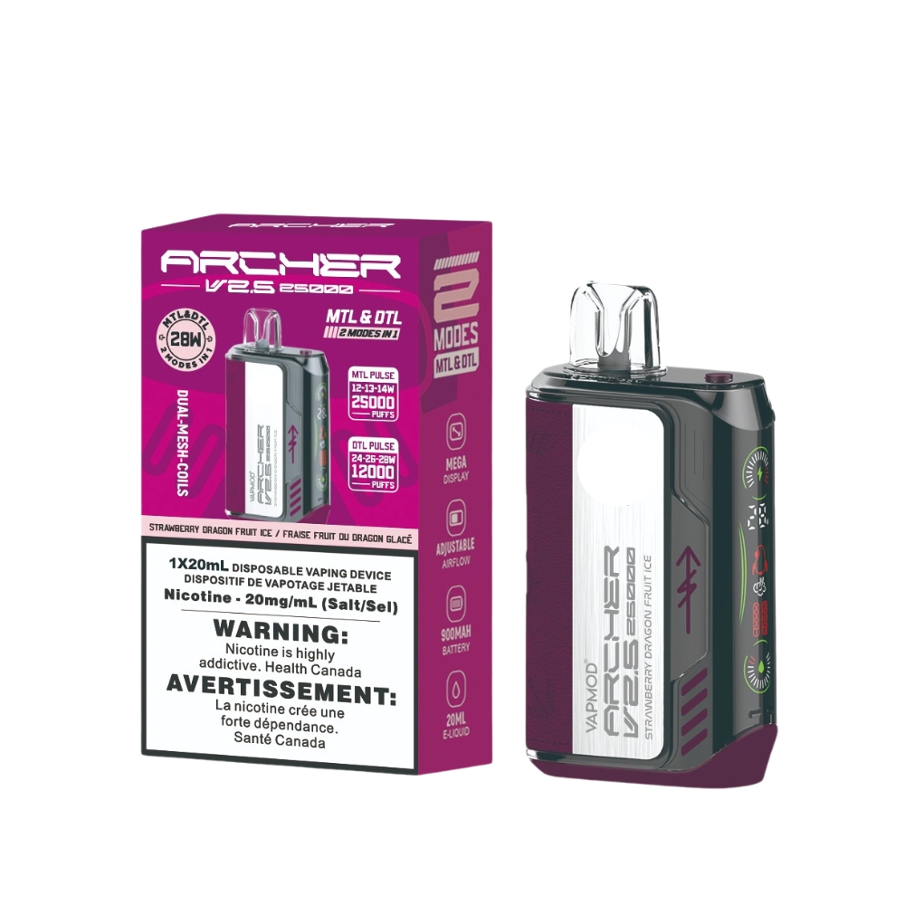 BUY ARCHER VAPMOD 25k STRAWBERRY DRAGON FRUIT ICE DISPOSABLE VAPE MISTER VAPOR CANADA, ONTARIO, QUEBEC, ALBERTA, B.C, NOVA SCOTIA, P.E.I ,