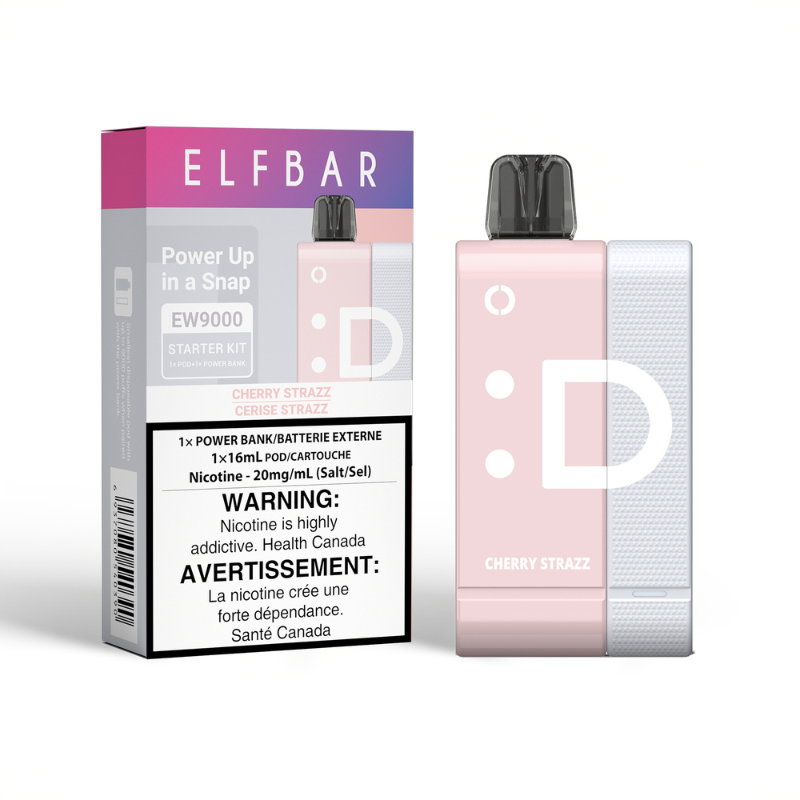 CHERRY STRAZZ ELF BAR EW9000 STARTER KIT Introducing the ElfBar EW9000 Disposable Pod, your portal to cutting-edge vaping advancements. Dive into a vape device that seamlessly clicks together, thanks to its magnetic design, effortlessly linking the power bank and disposable pod. Get yours now at a vape shop near me.