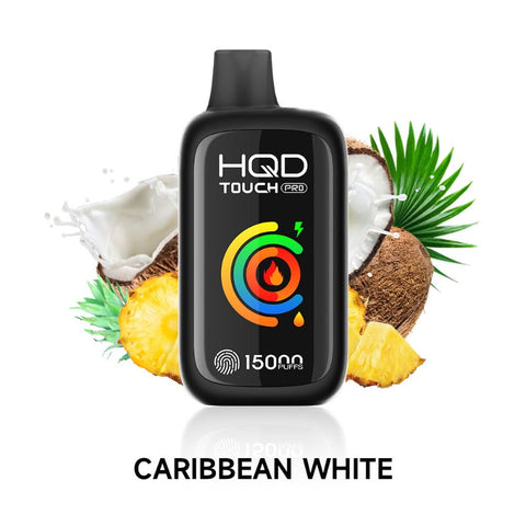 CARIBBEAN WHITE HQD TOUCH PRO (15000 PUFFs) DISPOSABLE A blend of coconut cream, pineapple juice, and rum guarantee a delectable pina colada flavor, perfect for summertime enjoyment. Introducing HQD's newest advancement: the Touch Pro, Canada's groundbreaking full-screen disposable vape. 