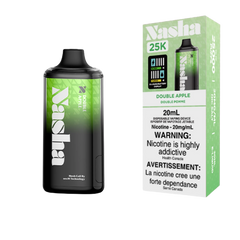 Double Apple NASHA 25K DISPOSABLE VAPE: 25000 puffs, OLED screen displaying battery and e-liquid indicator and Type-C Charging. BUY NOW AT MV