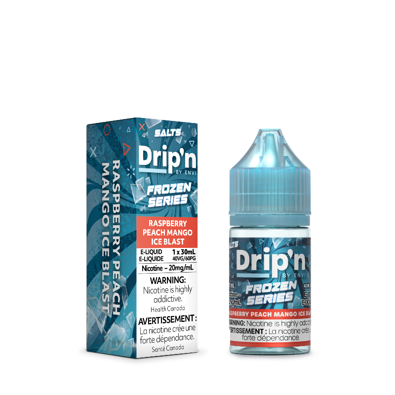 NEW RELEASE! RASPBERRY PEACH MANGO ICE DRIP'N FROZEN SERIES E-LIQUID - 20mg/mL nicotine strength , 30ml e-liquid and 40vg/60pg ratio.Buy now at MV