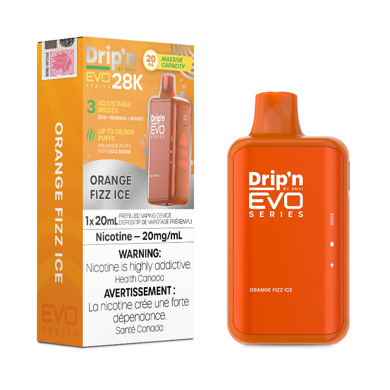 BUY DRIP'N EVO 28K ORANGE FIZZ ICE DISPOSABLE VAPE AT MV TORONTO – Mister  Vapor