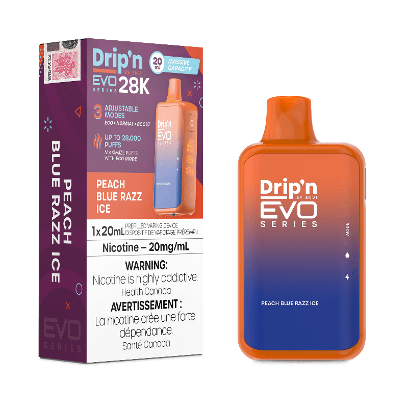 Drip'n EVO 28K Peach Blue Razz Ice Disposable Vape - DISPOSABLE - Mister Vapor