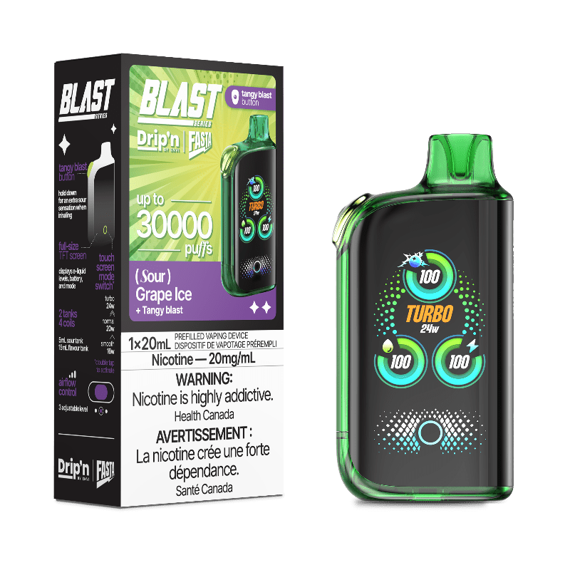 Drip'n By Envi X Fasta Blast Sour Series Grape Ice 30K Disposable Vape - DISPOSABLE - Mister Vapor