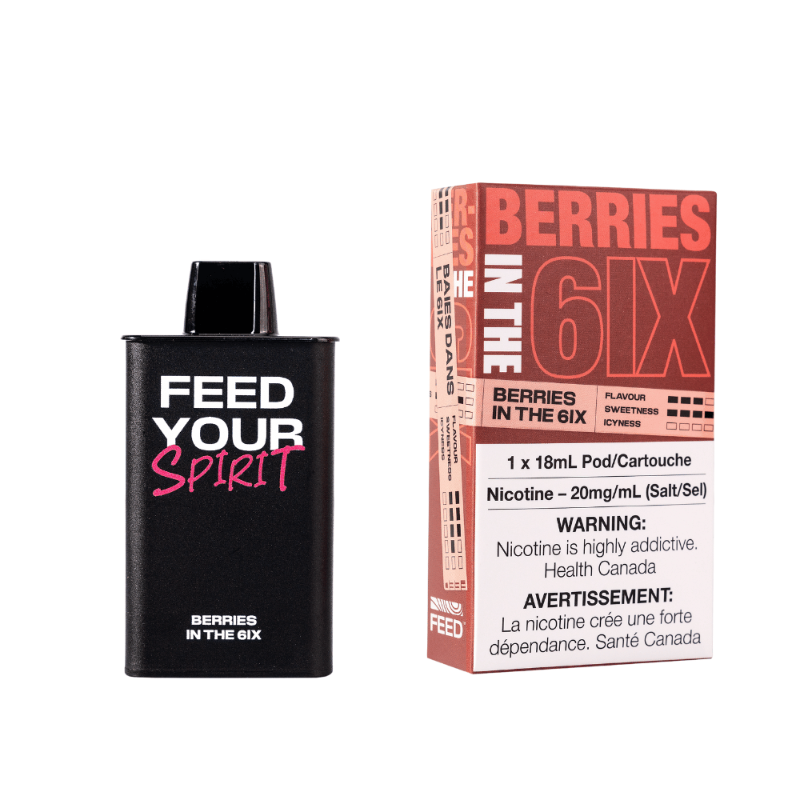 GET NOW ! BERRIES IN THE 6IX FEED POD (9000 PUFFs) Mixed Berries vape juice typically offers a delightful blend of various ripe and juicy berries. Meet the brand-new FEED disposable pod system – blending the convenience of disposables with the sophistication of closed pods, but with an extra dose of style!