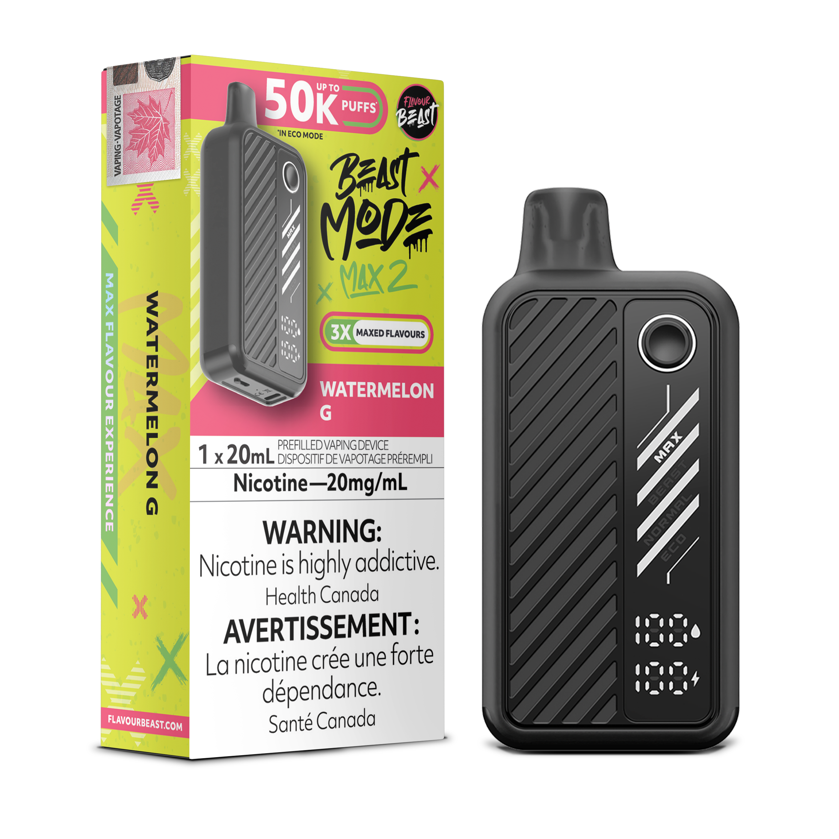 Beast Mode Max 2 50K Watermelon G By Flavour Beast Disposable Vape