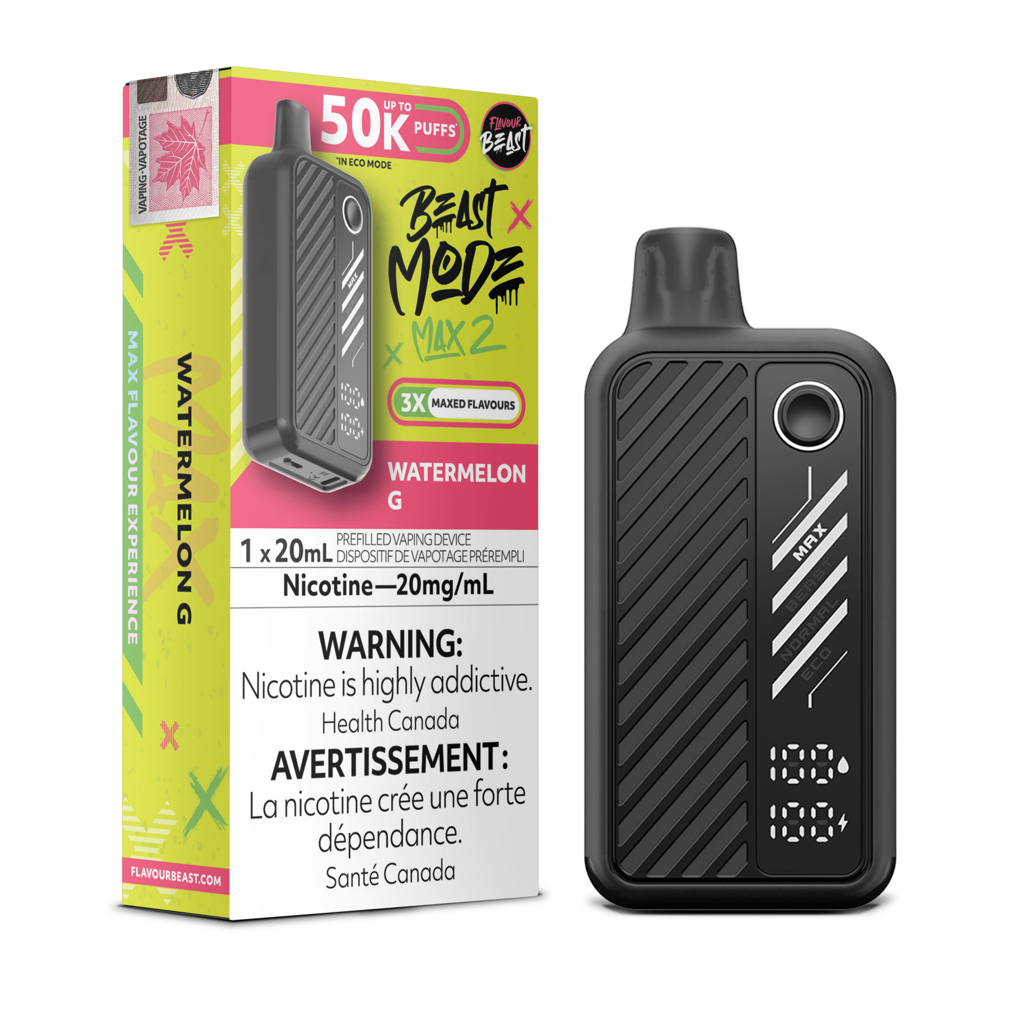 Beast Mode Max 2 50K Watermelon G By Flavour Beast - DISPOSABLE - Mister Vapor