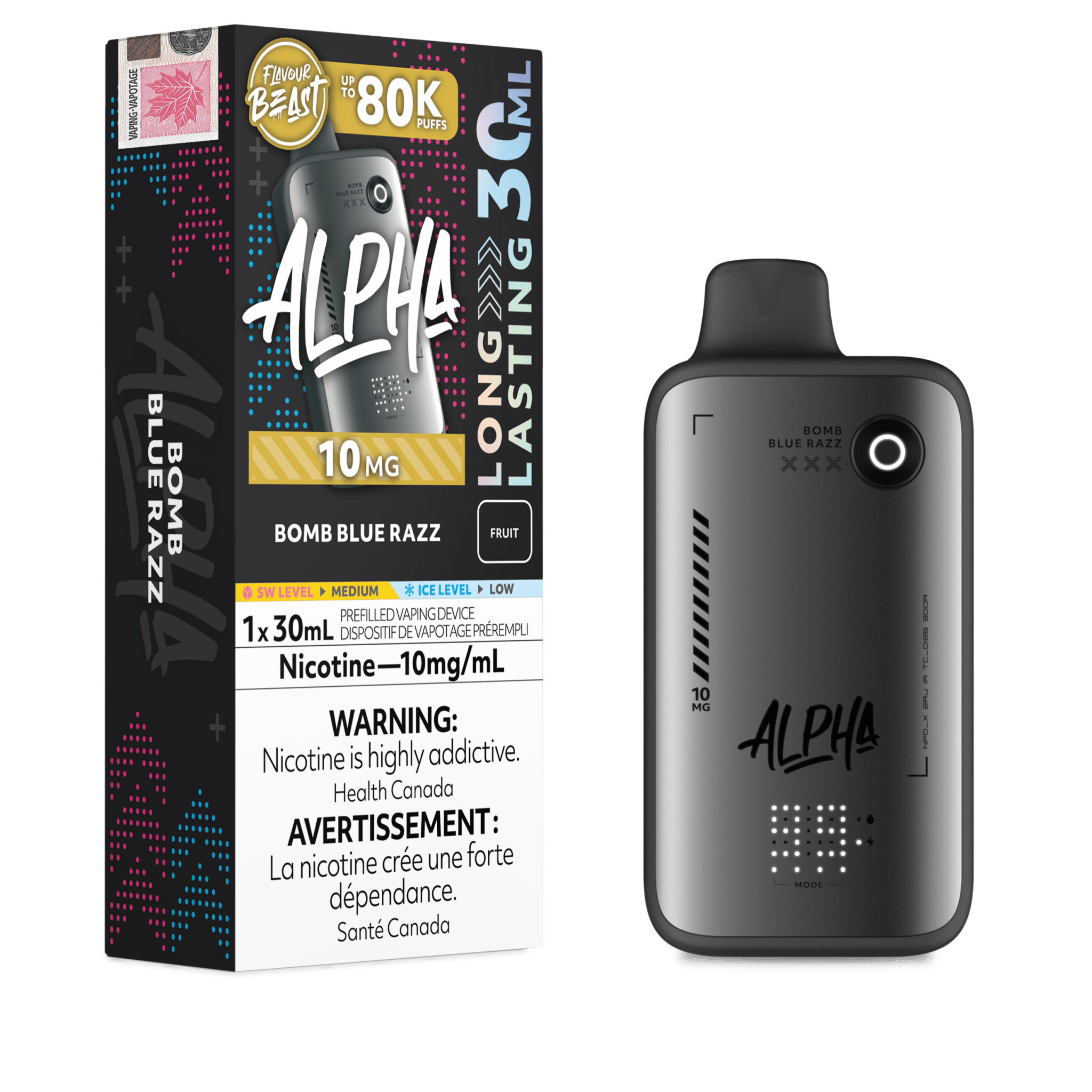 Flavour Beast Alpha 80K Disposable Vape 10MG - Bomb Blue Razz, 30mL - DISPOSABLE - Mister Vapor