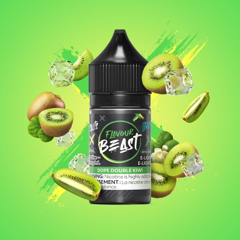 Flavour Beast Dope Double Kiwi Iced: Get ready for an electrifying kick with Double Kiwi e-liquid! Packed with twice the fruity punch and a chilling icy twist, it's a taste sensation that'll leave you craving more. Same-day and next day delivery within the zone and express shipping GTA, Aurora, Scarborough, Brampton, Etobicoke, Mississauga, Markham, Richmond Hill, Ottawa, Oshawa, Vaughan, Toronto, York, North York, Newmarket, Burlington, Oakview, Ajax, Whitby, Courtice.