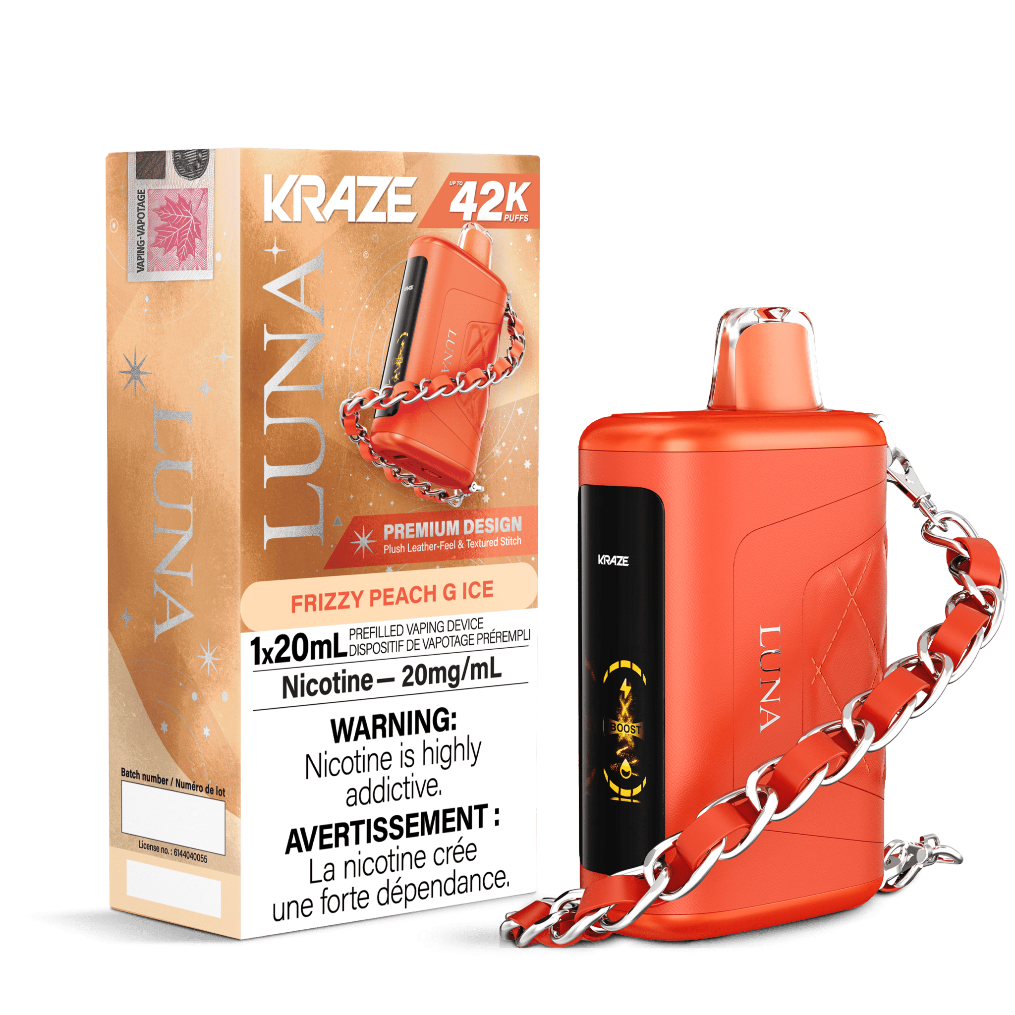 Kraze Luna 42K Frizzy Peach G Ice Disposable Vape - DISPOSABLE - Mister Vapor