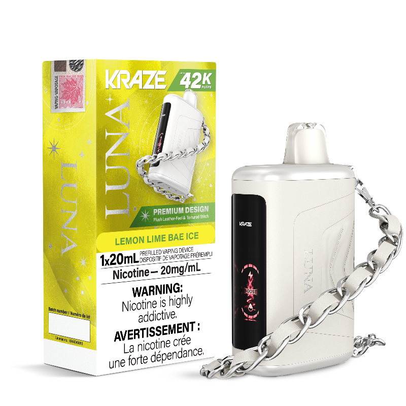 LEMON LIME BAE ICE KRAZE LUNA 42K DISPOSABLE VAPE : featuring 42000 Puffs, 20mL e-liquid, adjustable airflow, 2-in-1 Airflow & Mode Switch & Type-C Charging.