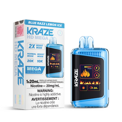 BLUE RAZZ LEMON ICE KRAZE HD MEGA (20000 PUFFs) DISPOSABLE VAPE Featuring 1.77-inch OLED screen, dual-coil technology, 20mL e-liquid capacity, 20,000 puffs, Boost Mode.