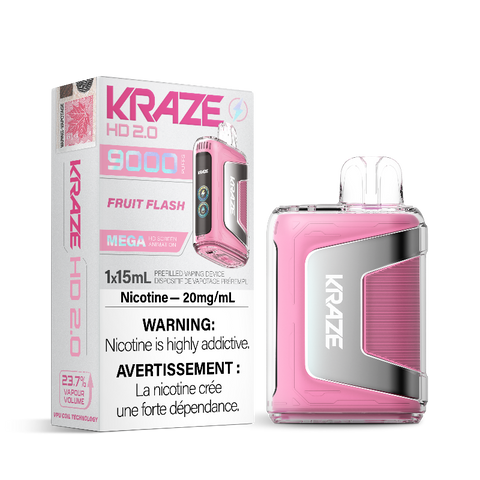 FRUIT FLASH KRAZE HD 2.0 DISPOSABLE VAPE (9000 PUFFs) FRUIT FLASH, a tantalizing burst of your beloved fruits in a single puff! Experience the electrifying fusion of tangy and nectarous notes that awaken your taste buds and enliven your palate. This extraordinary flavor symphony will leave you craving for more.