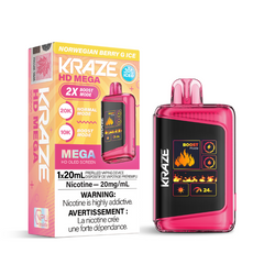 NORWEGIAN BERRY G ICE KRAZE HD MEGA (20000 PUFFs) DISPOSABLE VAPE Featuring 1.77-inch OLED screen, dual-coil technology, 20mL e-liquid capacity, 20,000 puffs, Boost Mode.