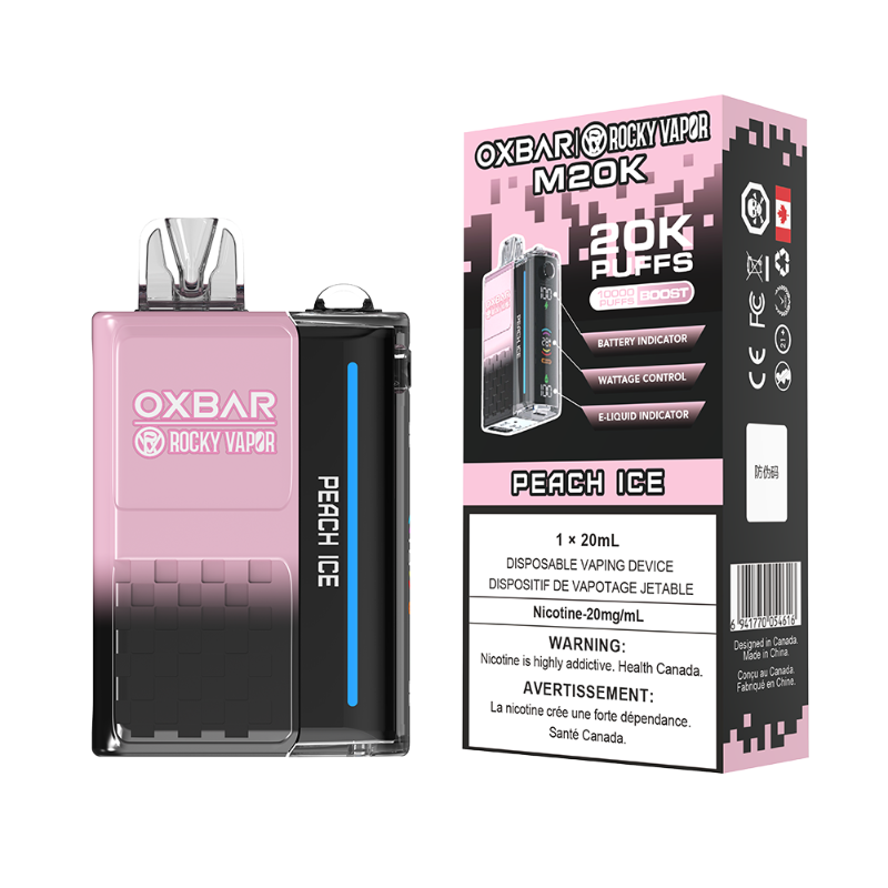 Pink disposable vape device with Rocky Vapor branding and packaging on a white background