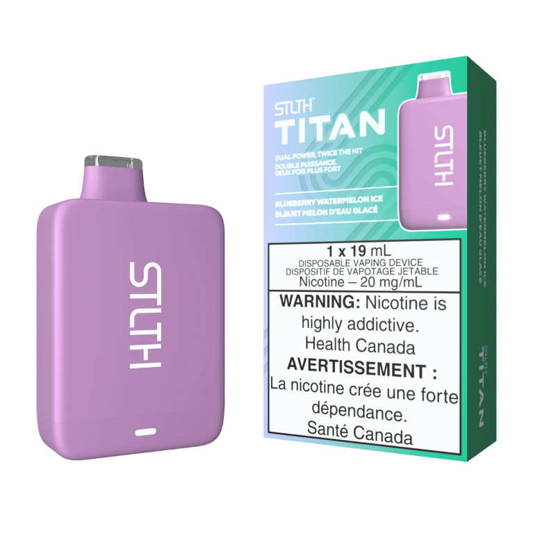 BLUEBERRY WATERMELON ICE STLTH TITAN (10000 PUFFs) DISPOSABLE VAPE Step into the otherworldly realm of the Stealth Titan 10k Disposable Vape—where power and performance come together to form vaping greatness! Same-day delivery within the zone and express shipping GTA, Scarborough, Brampton, Etobicoke, Mississauga, Markham, Richmond Hill, Ottawa, Montreal, Nova Scotia, PEI, Vancouver, Vaughan, Toronto, York, North York, London, Kingston, Burlington, Hamilton, Quebec City, Halifax