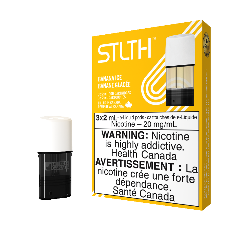 Banana Ice - Sweet and Ripe Banana with a Refreshingly Cool Exhale Specifically crafted range of flavors, designed specifically for STLTHAvailable in 0%, 2%, BOLD 35 or BOLD 50.The nicotine blend is proprietary, purposely made to be extra smooth to accommodate adult smokers who are looking to switch from traditional tobacco. ______Each pack contains 3 pod cartridges2.0 mL of E-liquid per cartridge