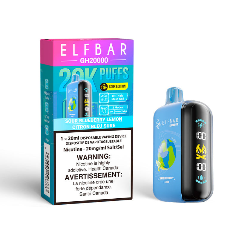 SOUR BLUEBERRY LEMON ELF BAR GH20k DISPOSABLE VAPE
Enjoy a sour blend of blueberry lemon
