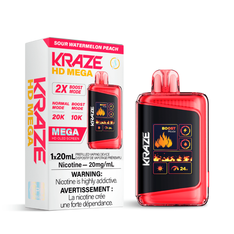 Kraze HD Mega Sour Watermelon Peach (20K Puffs) Disposable Vape - DISPOSABLE - Mister Vapor