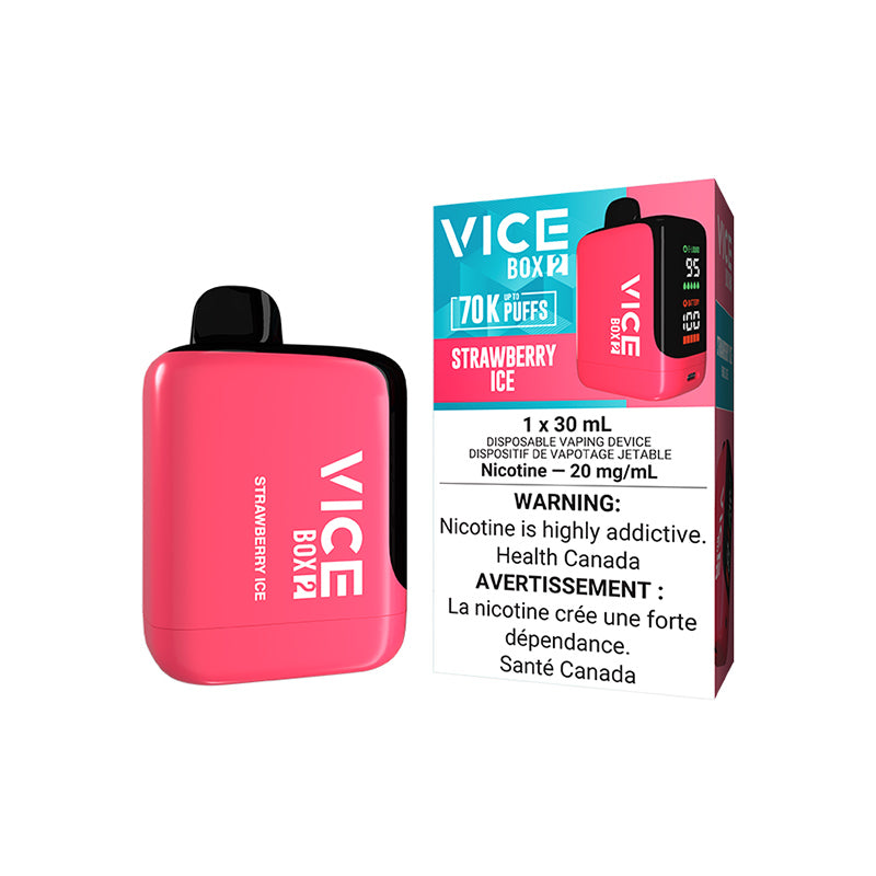 STRAWBERRY ICE VICE BOX 2 70K DISPOSABLE VAPE: 70000 puffs, 30mL e-liquid capacity, Adjustable airflow and battery & E-liquid indicator. Buy now at MV