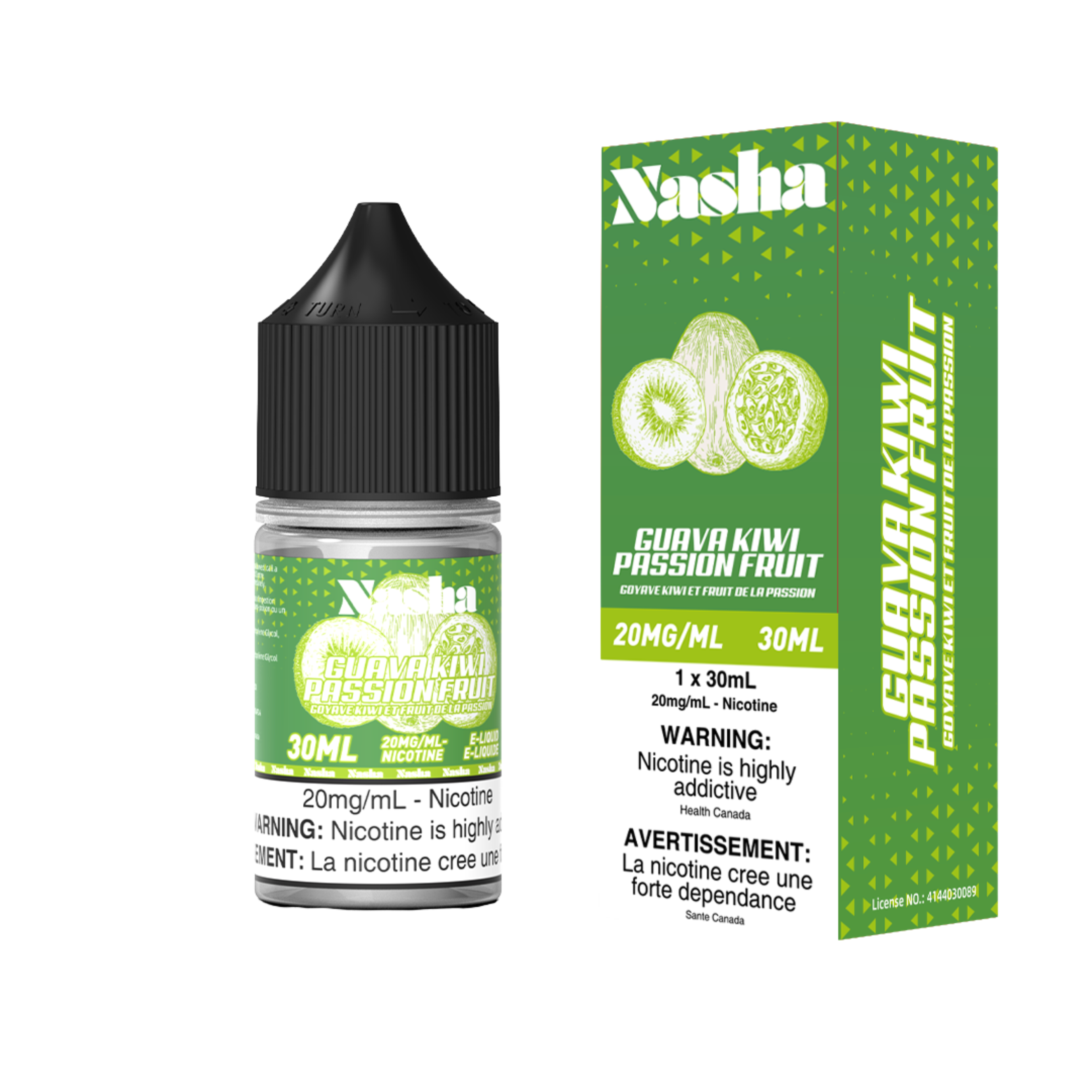 Guava Kiwi Passionfruit by Nasha Salt – 30mL, 20mg nicotine. Smooth MTL vape with 60/40 PG/VG for balanced flavour & discreet clouds. Shop now at Mister Vapor.