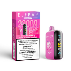 GREAT WHITE PEACH ELF BAR GK20k DISPOSABLE VAPE Enjoy a smooth blend of vanilla dairy treat and juicy peach, crafting a perfectly balanced and velvety fruit vaping experience in every puff! Explore Elf Bar ground breaking new product, the Elf Bar GH20k.