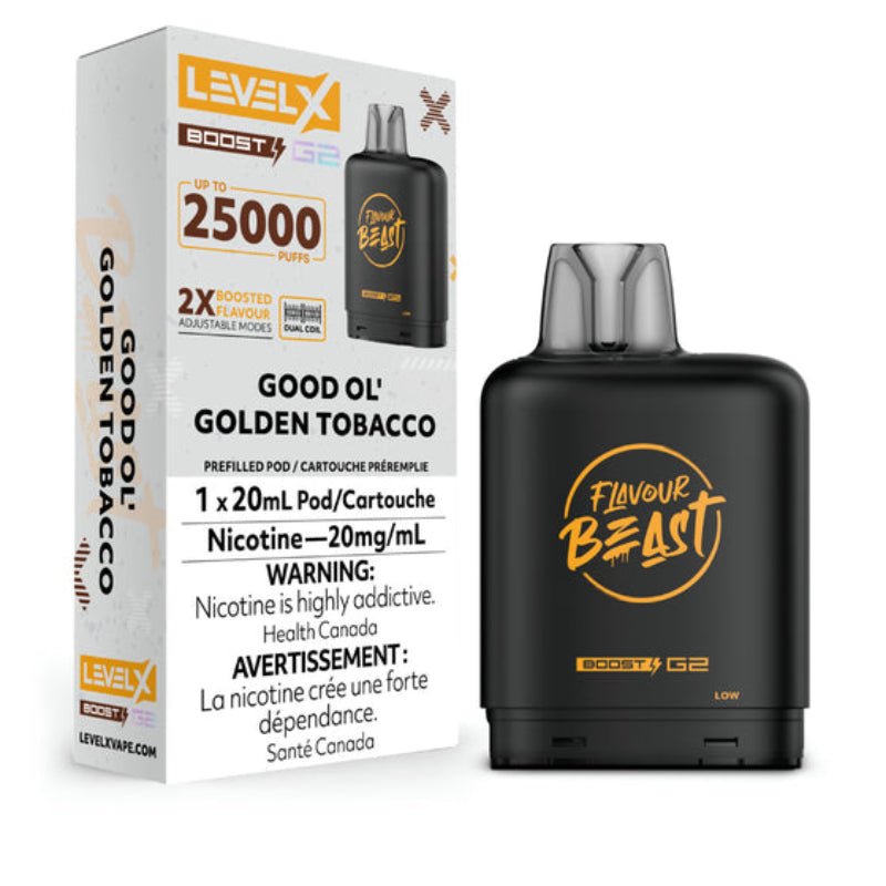 Level X G2 Boost Flavour Beast Pods - Good Ol' Golden Tobacco, 25k Puffs - Pods - Mister Vapor