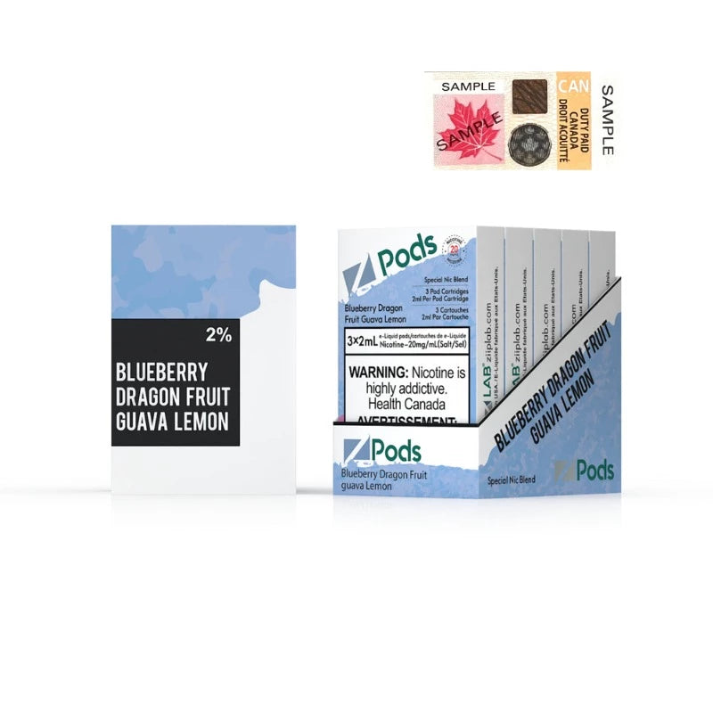 Available Z PODS BLUEBERRY DRAGON FRUIT GUAVA LEMON 2% SPECIAL NIC BLEND AT MISTER VAPOR CANADA