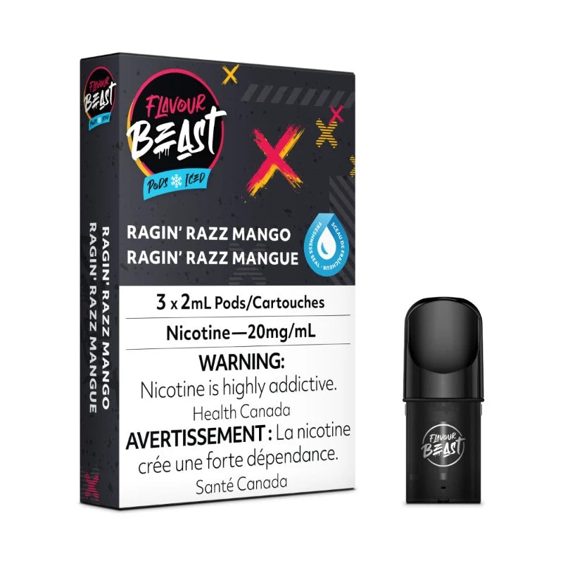 NEW FLAVOUR BEAST RAGIN RAZZ MANGO ICED POD