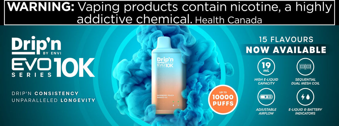 Buy DRIP'N EVO 10K DISPOSABLE-Mister Vapor Same-day and next day delivery within the zone and express shipping GTA, Aurora, Toronto Canada