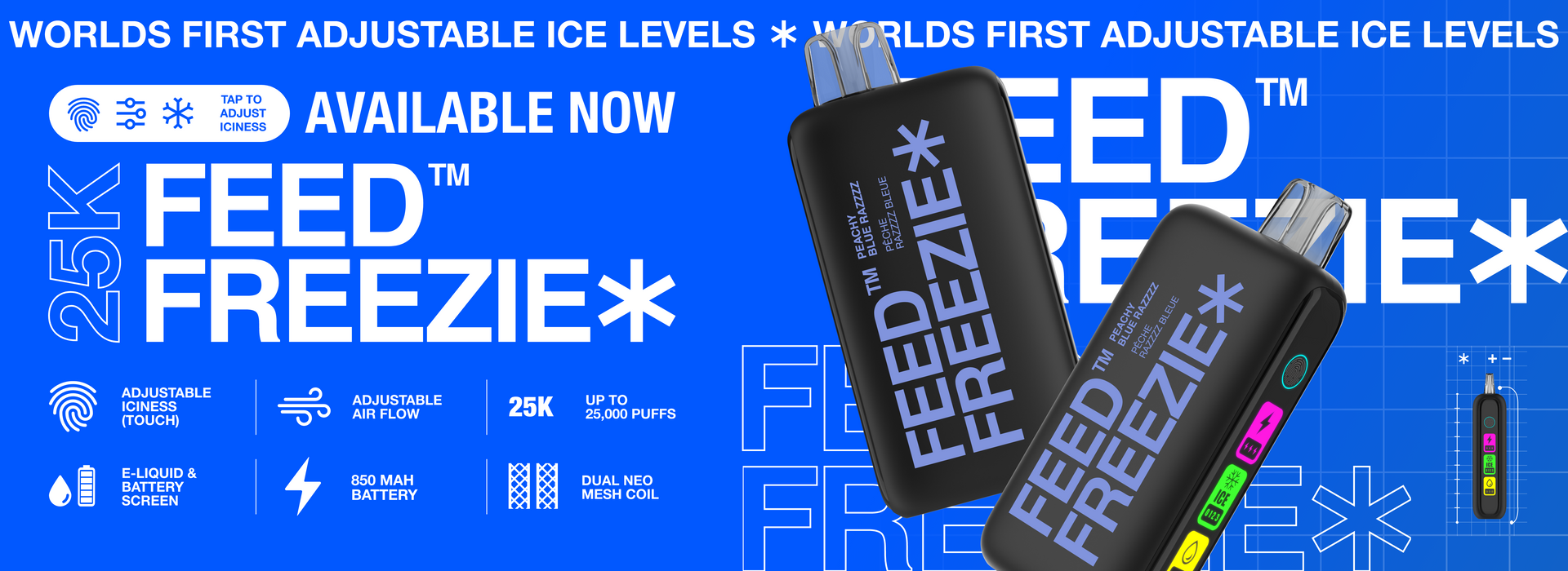 Experience ultimate coolness with the new FEED Freezie 25K Disposable Vape! This powerhouse of technology is making its debut in the Canadian market, pushing the boundaries with features and innovations never before seen.