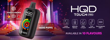 Introducing the latest innovation from HQD: the Touch Pro, Canada's pioneering full-screen disposable vape. Featuring a sleek design and touch sensor technology, it offers a modern vaping experience.
