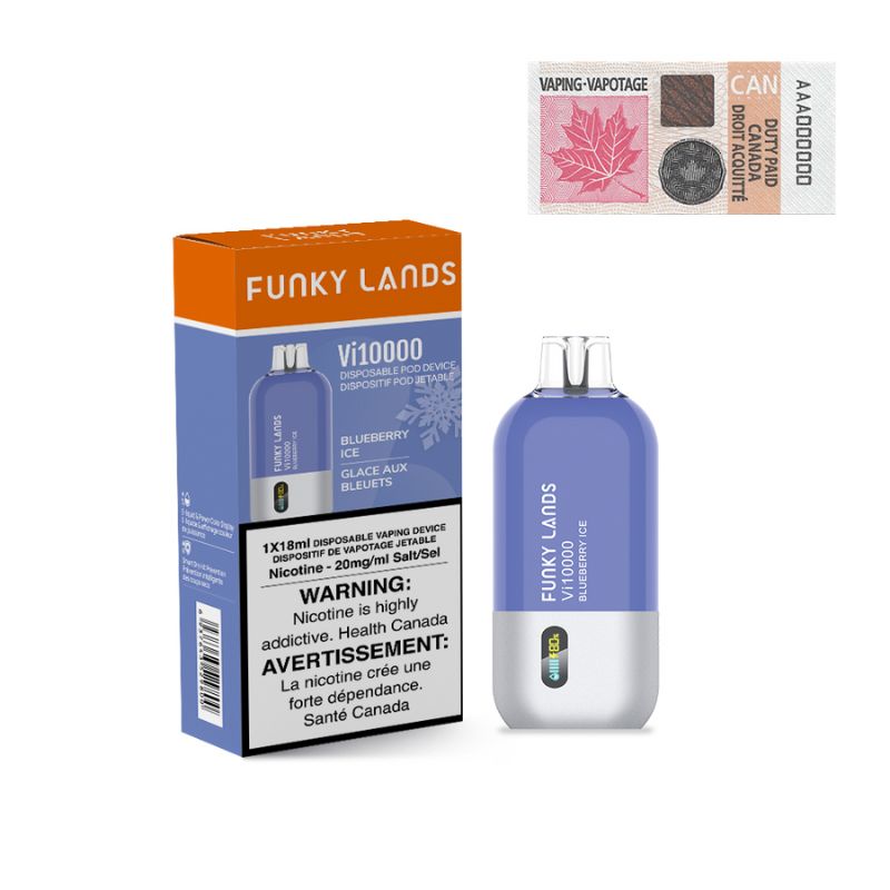 NOW AVAILABLE FUNKY LANDS BLUEBERRY ICE DISPOSABLE VAPE (10000 PUFFS) MISTER VAPOR ONTARIO CANADA