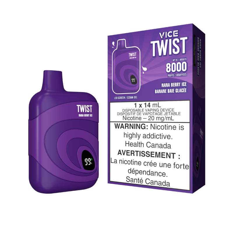 GET VICE TWIST (8000 PUFFs) NANA BERRY ICE DISPOSABLE VAPE-MV MONTREAL Free Shipping  BC , NB ,NL, QC , NS , NU, ON, PE, AB, MB, NT, SK ,YT.VAPE STORE NEAR ME WITH THE BEST PRICING AND CUSTOMER SERVICE