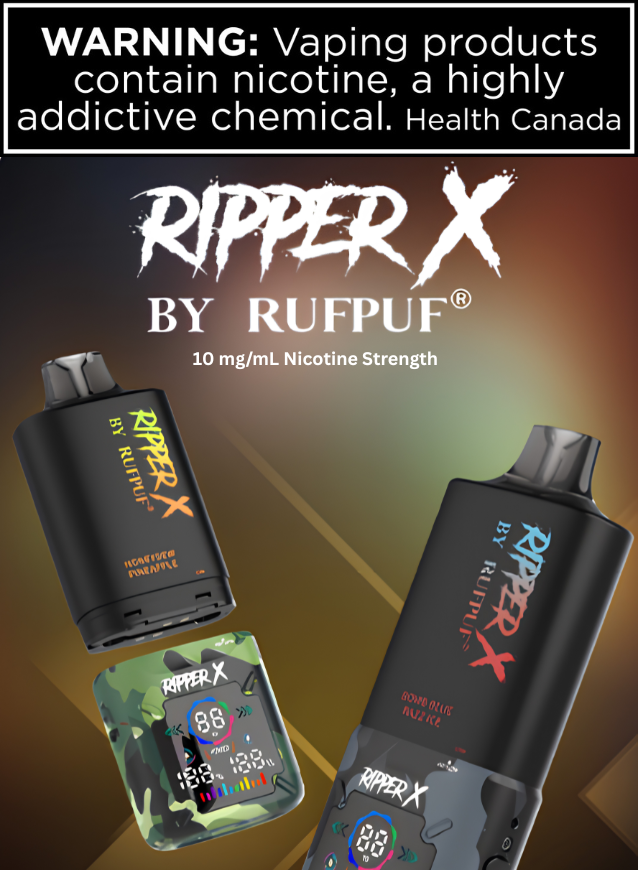 Ripper X by Rufpuf vaping devices with nicotine warning label