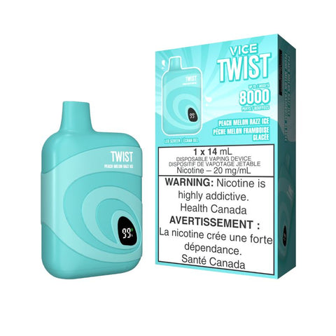 VAPE SHOP NEAR ME -VICE TWIST (8000 PUFFs) PEACH MELON RAZZ ICE DISPOSABLE VAPE MISTER VAPOR   Same-day and next day delivery within the zone and express shipping GTA  Algoma,St.Catharines,St.Thomas,Elgin,Stratford,Perth,Temiskaming Shores, Thorold, Thunder Bay, Timmins, Cochrane, Toronto, Vaughan, York, Waterloo, Welland, Windsor, Essex, Woodstock, Oxford	    