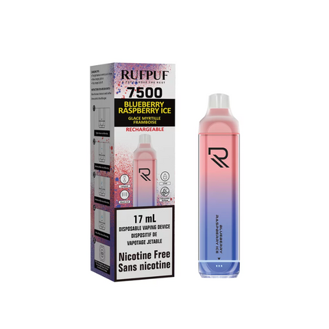 #1. RUFPUF BLUEBERRY RASPBERRY ICE NICOTINE FREE DISPOSABLE VAPE (7500 PUFFS) MISTER VAPOR CANADA