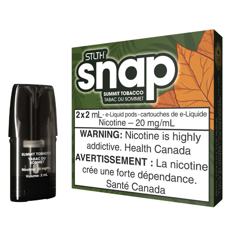 Summit Tobacco STLTH Snap Pod Discover a tobacco flavor combination with bold notes found in the STLTH SNAP SUMMIT TOBACCO POD.