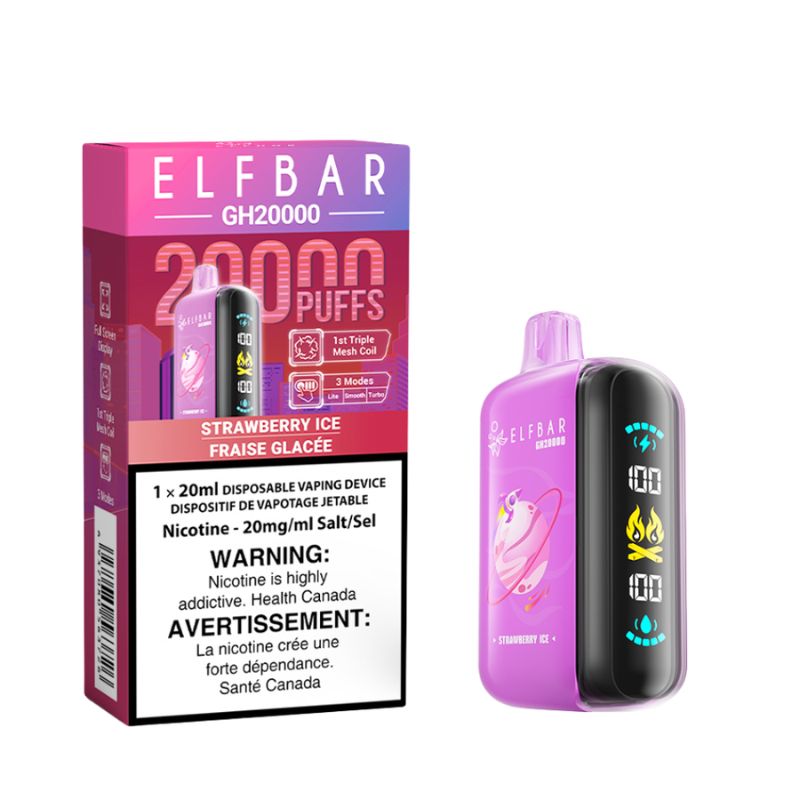 ELF BAR GH 20k STRAWBERRY ICE DISPOSABLE MISTER VAPOR QUEBEC CANADA