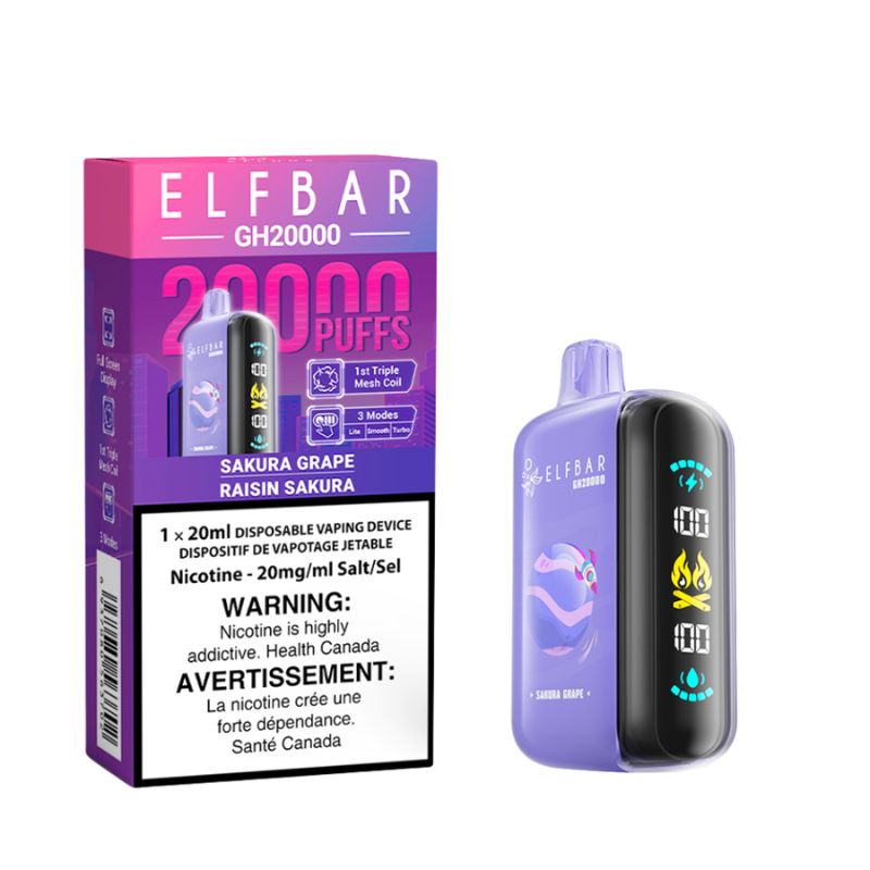 AVAILABLE ELF BAR GK20k SAKURA GRAPE DISPOSABLE VAPE AT MISTER VAPOR  Québec, Ontario, Kelowna, Vancouver, SASKATOON, Winnipeg, Alberta, Halifax, Nova Scotia, Kamloops, New Brunswick,Calgary, Laval, Gatineau, Sherbrooke, Etobicoke, Mississauga, Markham, Richmond Hill, Ottawa, Oshawa, Vaughan, Toronto, 