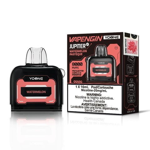 GRAB ! WATERMELON VAPENGIN YOONE DISPOSABLE POD Experience the sweet and juicy flavor of freshly sliced watermelon with every inhale, Introducing Yoone's Vapengin disposable pods – Small yet mighty, this pod offers an impressive 8000 puffs, perfect for vaping on the fly. 