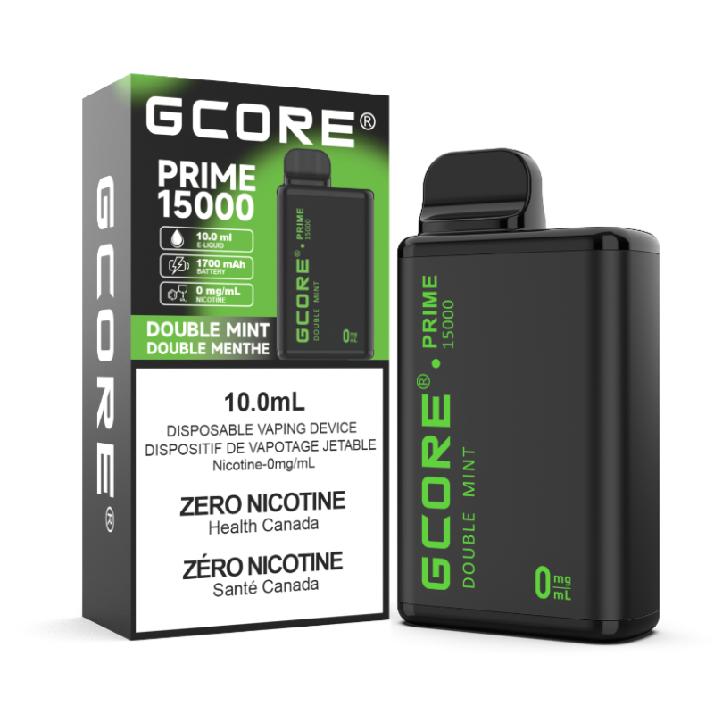 Enjoy the refreshing blend of cool, crisp mint with an extra icy twist with Gcore Prime Double Mint. Nicotine-free, 15,000 puffs – pure refreshing satisfaction.