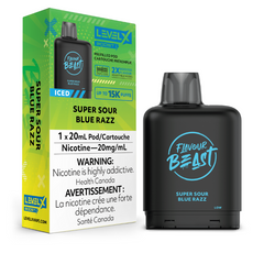 SUPER SOUR BLUE RAZZ ICED LEVEL X BOOST PODS Dive into a burst of tangy blue raspberry flavor, made even cooler with a hint of icy menthol.