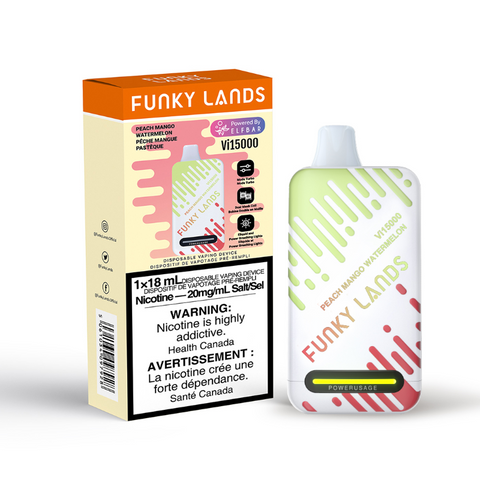 PEACH MANGO WATERMELON FUNKY LANDS Vi15000 PUFFs DISPOSABLE VAPE Experience the tantalizing blend of juicy peach, succulent mango, and refreshing watermelon.the Funky Lands Vi15000 Rechargeable Disposable Vape, offering a whopping 15K puffs. The Funky Lands 15000 features Turbo mode for enhanced vape output.