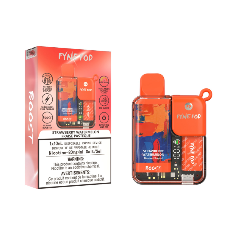 BUY NOW PYNE POD BOOST STRAWBERRY WATERMELON (7500 PUFFS) DISPOSABLE VAPE BOX @ MISTER VAPOR CANADA