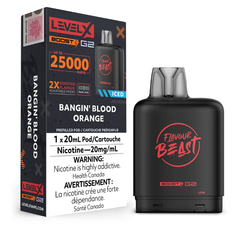 BUY LEVEL X BANGIN' BLOOD ORANGE BOOST POD G2 25K PUFFS VAPE PREFILLED PODS ADJUSTABLE MODES